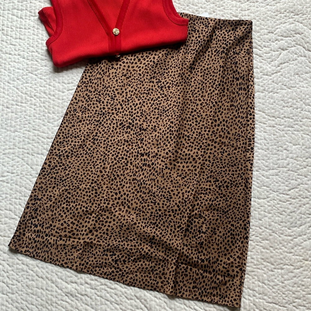 J. Crew Bias Cut Pull On Slip Skirt in Leopard Cheetah Print